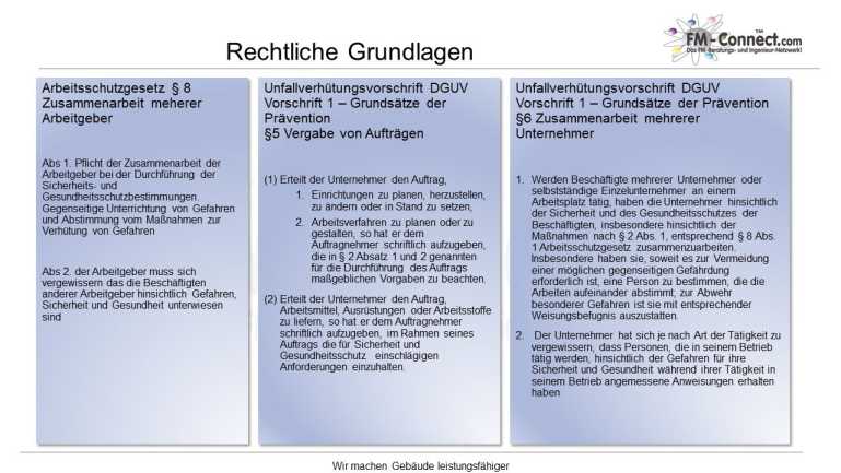 Rechtssicherheit im Fremdfirmenmanagement – Fundierte Informationen zu gesetzlichen Rahmenbedingungen und regulatorischen Anforderungen. Darstellung der rechtlichen Grundlagen im Fremdfirmenmanagement zur Einhaltung von Betreiberpflichten, Arbeitsschutzgesetzen und Haftungsvorschriften.