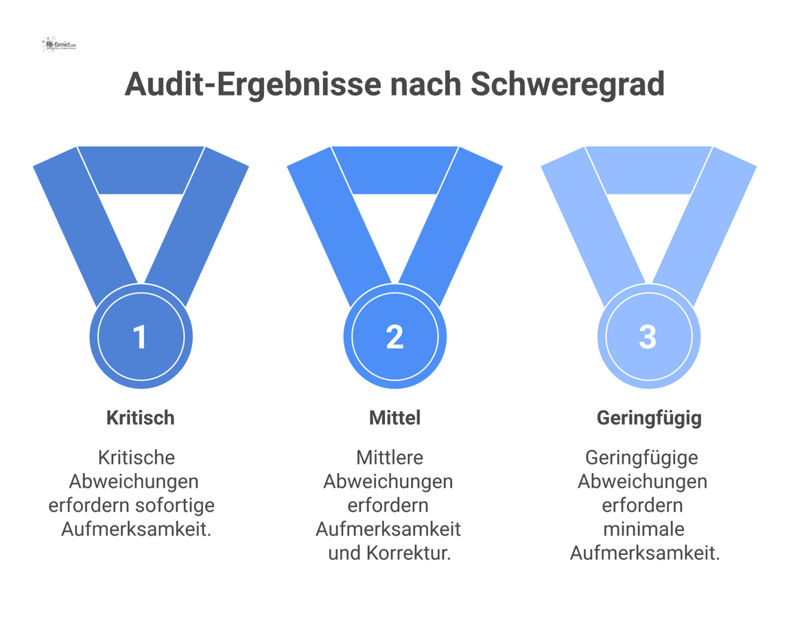 Infografik zur Auswertung eines Fremdfirmen-Audits, die ein Ampelsystem, Abweichungen nach Schweregrad und eine Gesamtklassifizierung mit Prozent-Score darstellt.