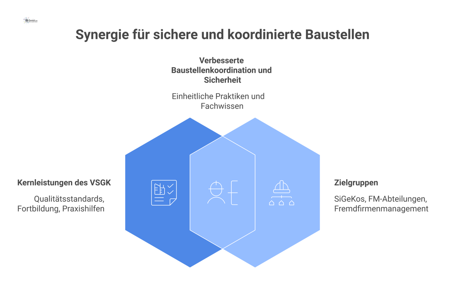 Diagramm, das den Verband VSGK als zentralen Knotenpunkt zeigt, von dem Pfeile zu seinen Kernleistungen für verschiedene Zielgruppen ausgehen. 